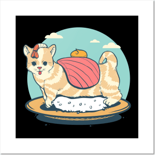 Japanese Cute Sushi Cat Sashimi Posters and Art